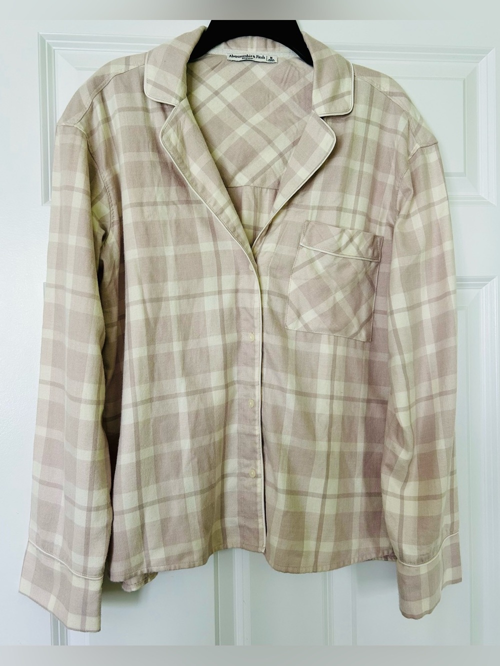 Abercrombie & Fitch Plaid Button-Up Pajama Top - Beige & Cream
